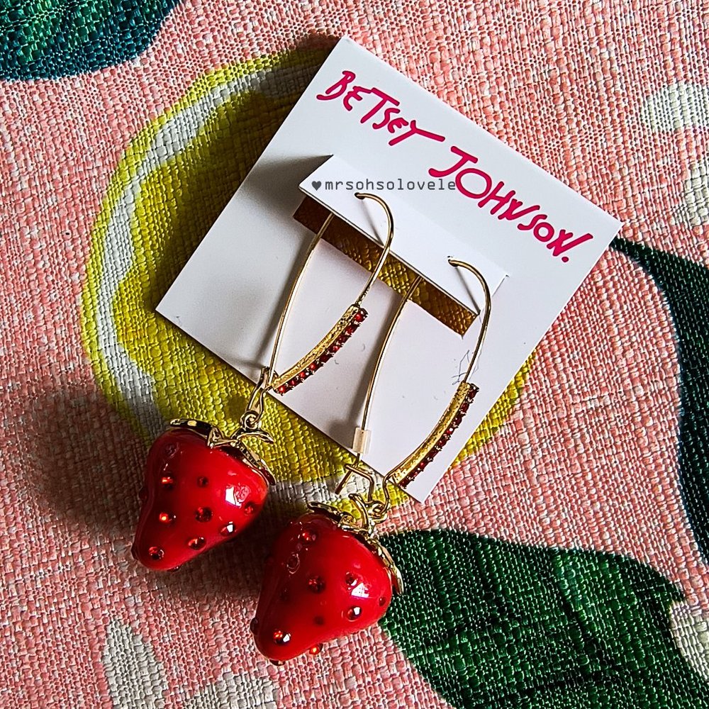 BETSEY JOHNSON Red Strawberry Rhinestone Dangle BNWT Earrings [SOLD]